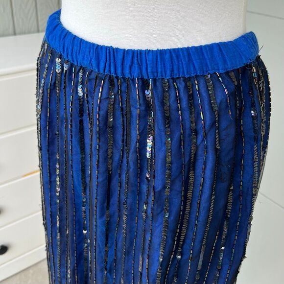 VTG Mark & John II Beaded Silk Skirt Black Blue Floral Hem 90s Evening - Picture 3 of 5